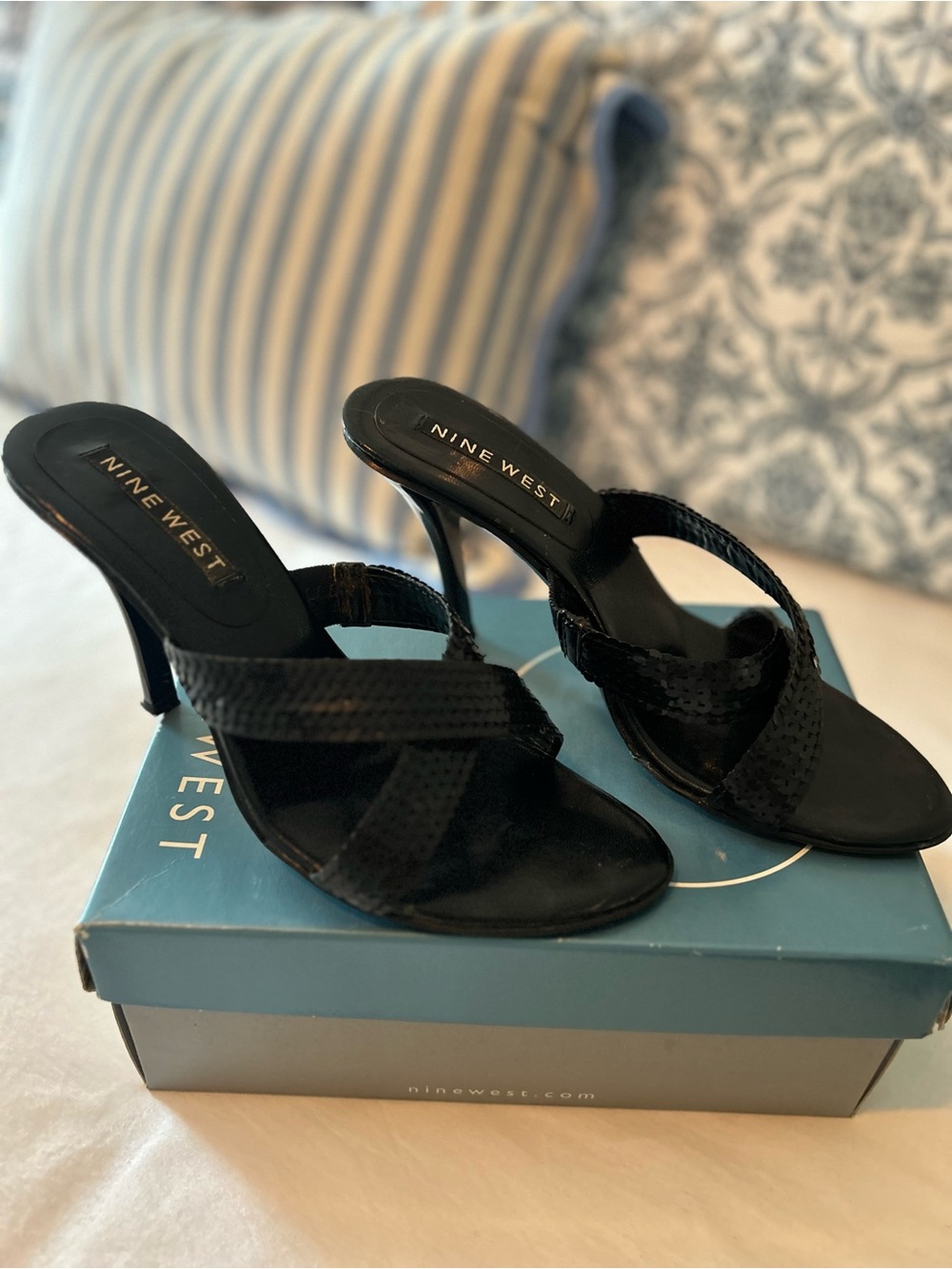 Nine West Black Crisscross Heeled Mules